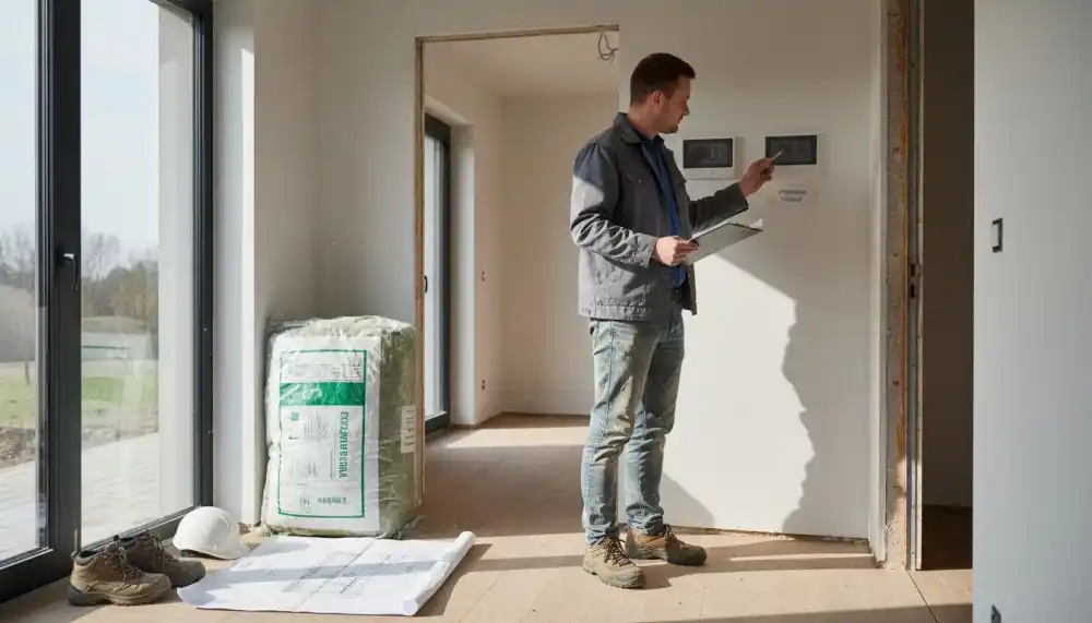 Inżynier sprawdza instalację grzewczą w nowym domu.