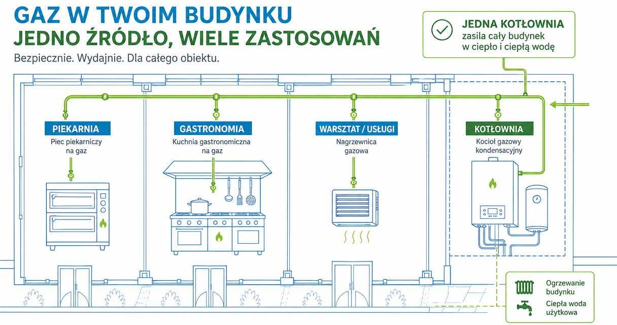 Lokale gazowe w budynku handlowo-usługowym z instalacją gazową