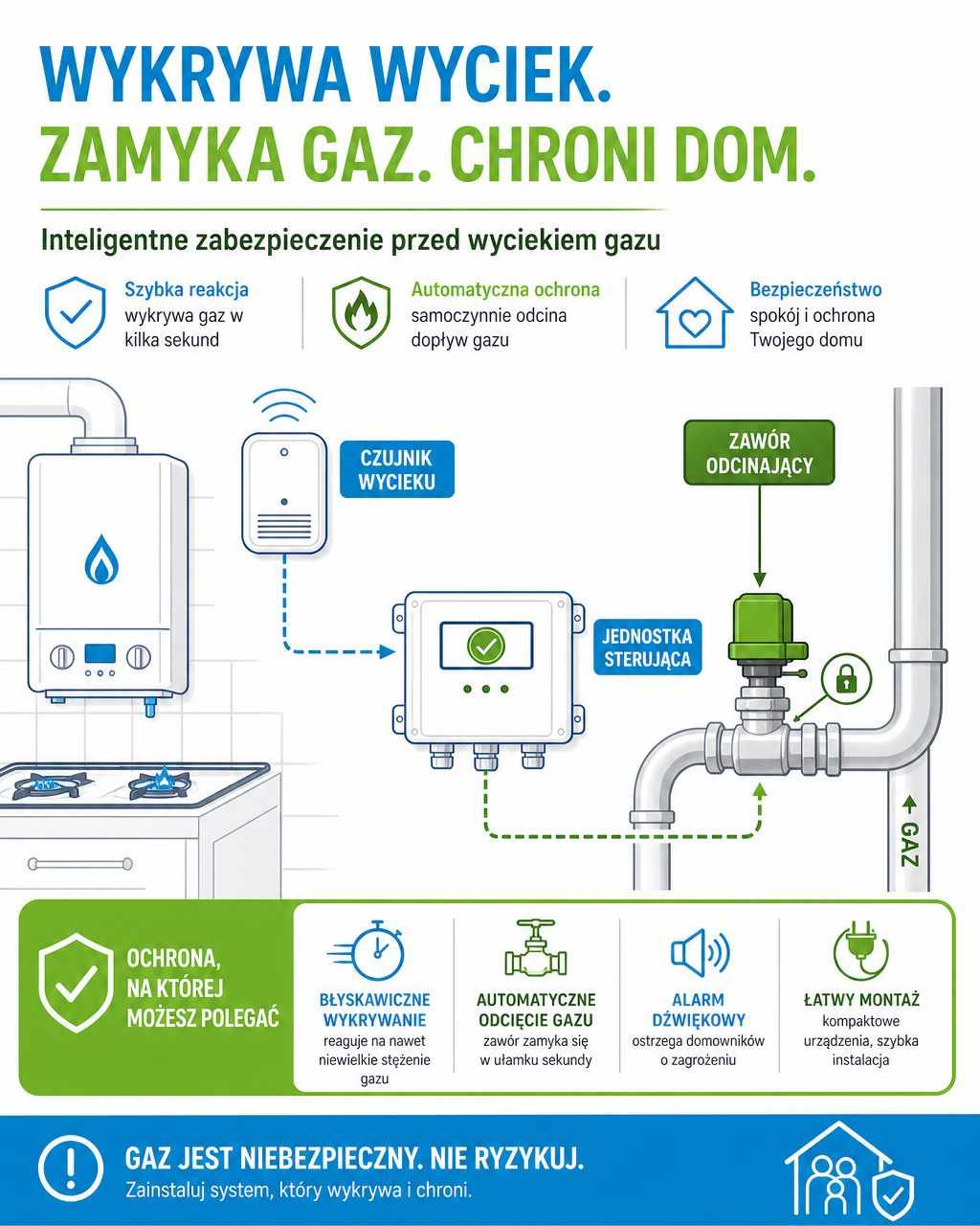 Schemat detekcji gazu w budynku użyteczności publicznej