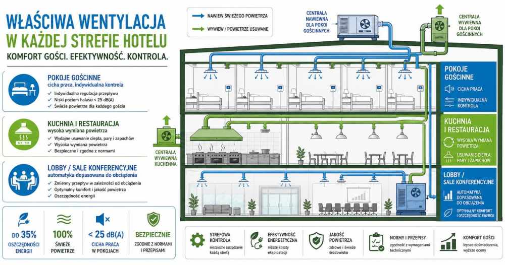 Strefowanie wentylacji w hotelu – pokoje, gastronomia, część wspólna