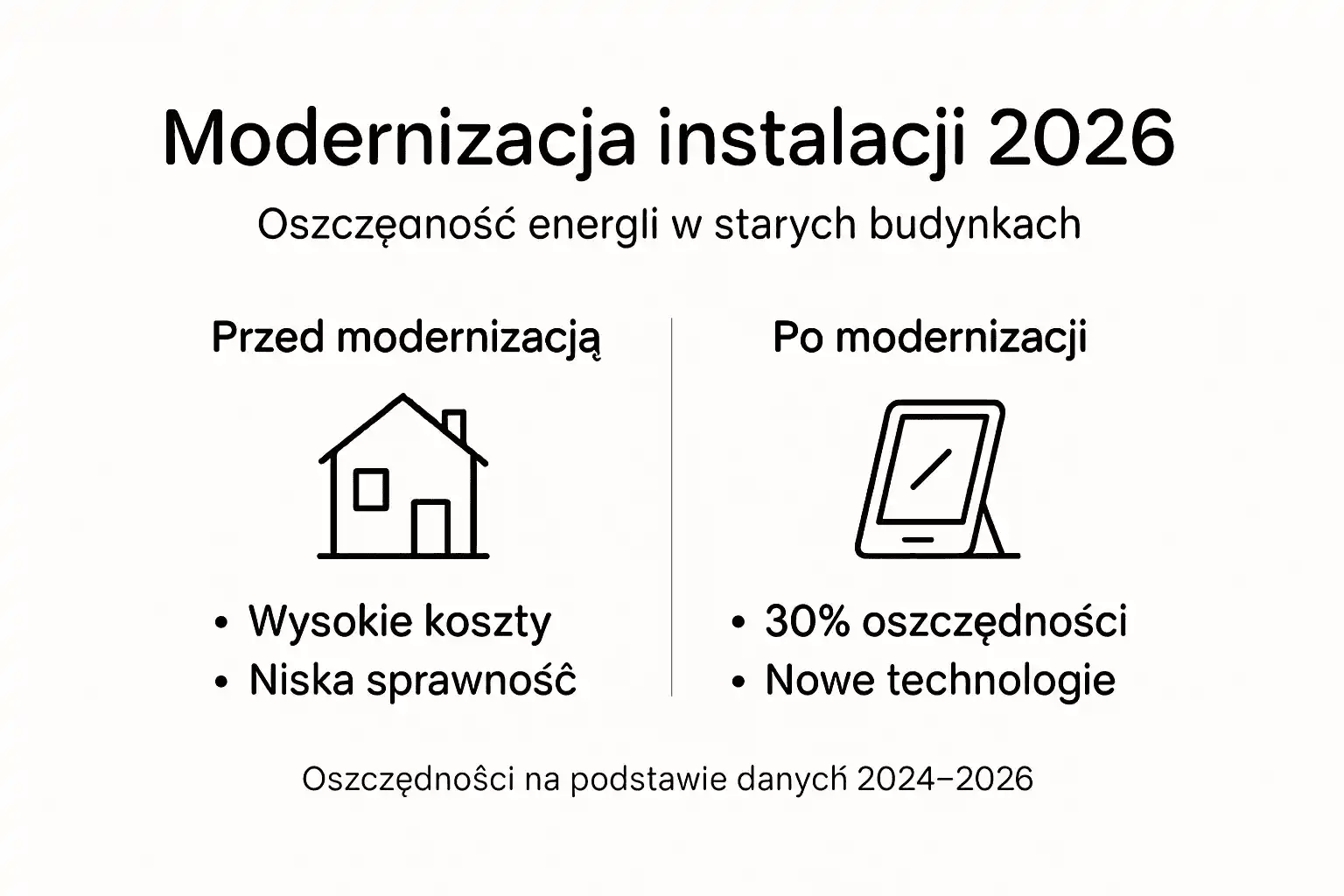 Infografika prezentująca skuteczność modernizacji oraz oszczędności, które można dzięki niej osiągnąć.