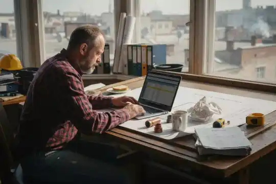 Kierownik projektu analizuje plan instalacji