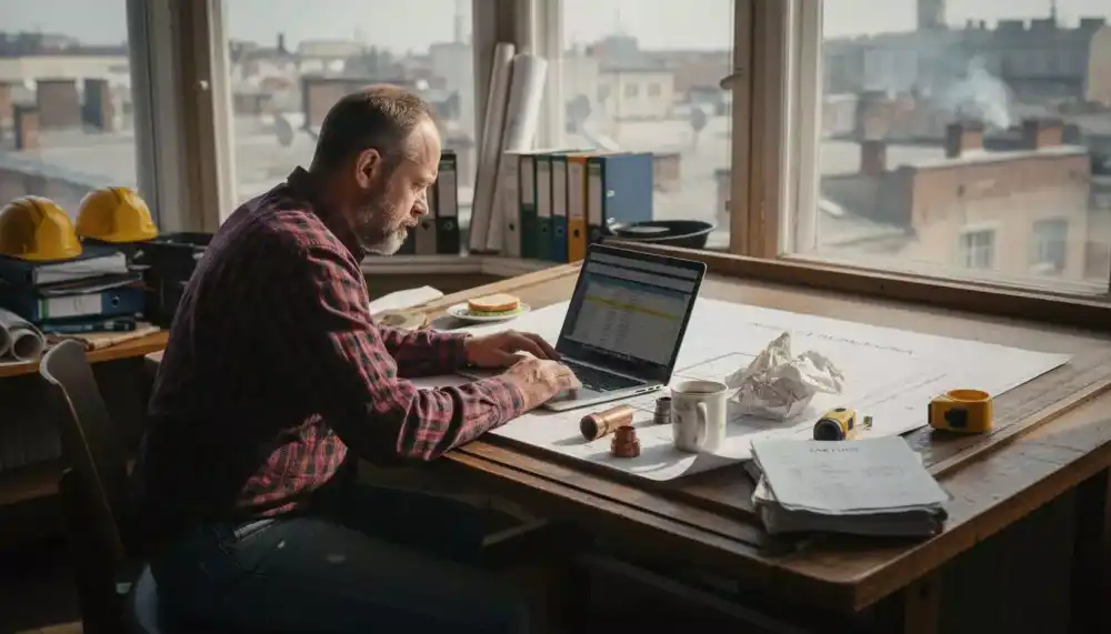 Kierownik projektu analizuje plan instalacji