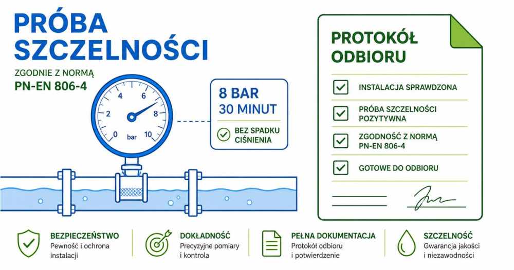 Protokół próby szczelności instalacji sanitarnej podpisywany na budowie