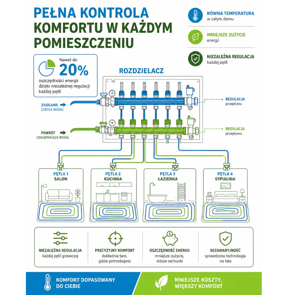 Rozdzielacz pętli grzewczych ogrzewania podłogowego