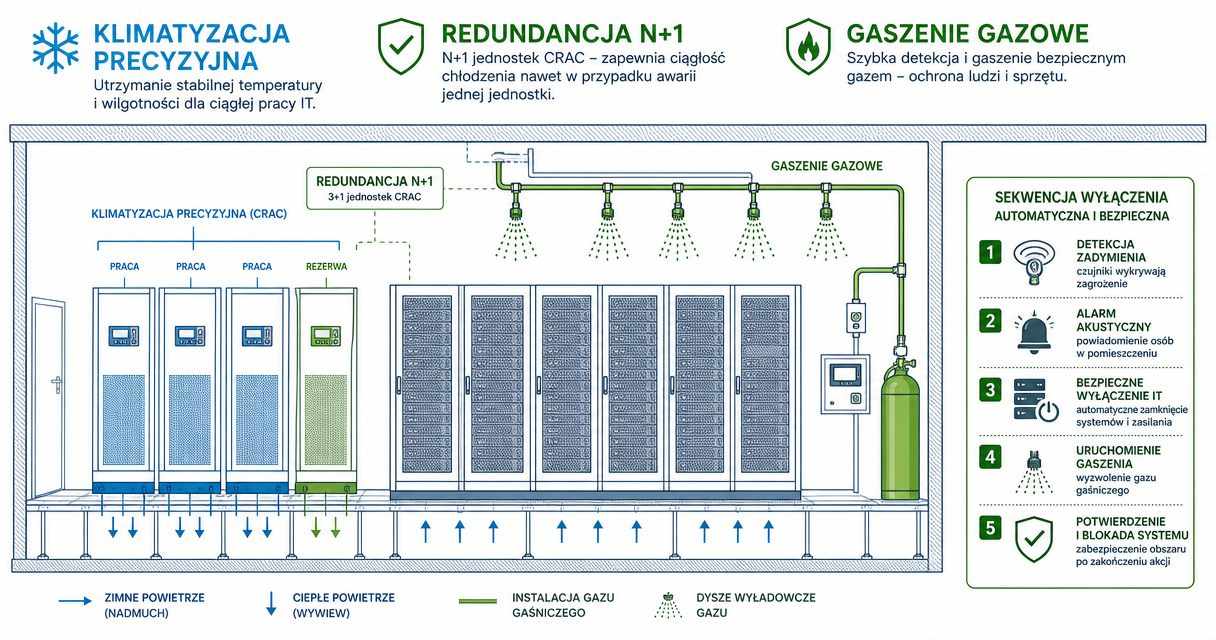 Przykład układu chłodzenia serwerowni z rezerwą urządzeń