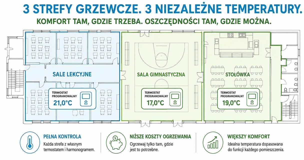 Strefowanie instalacji CO w budynku szkoły według harmonogramu zajęć