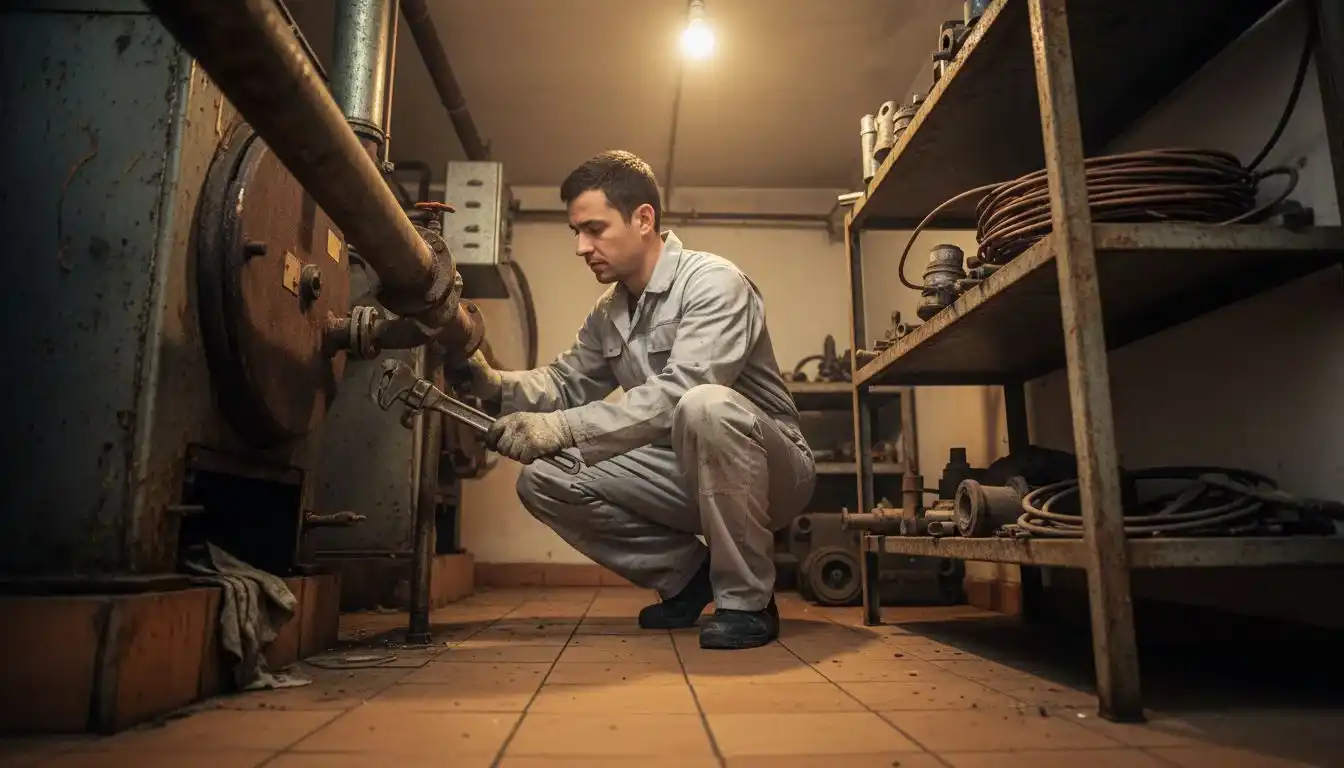 technik pracujący przy instalacji gazowej
